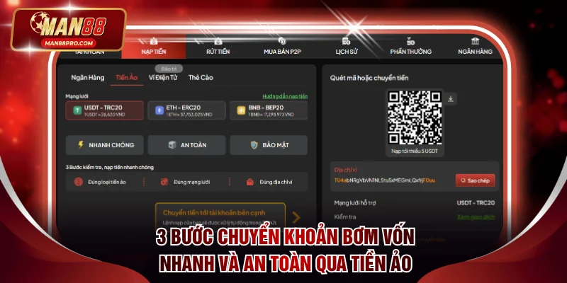 3 bước chuyển khoản bơm vốn nhanh và an toàn qua tiền ảo