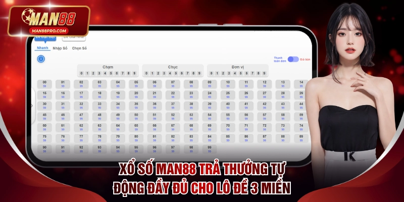 Xổ số Man88 trả thưởng tự động đầy đủ cho lô đề 3 miền